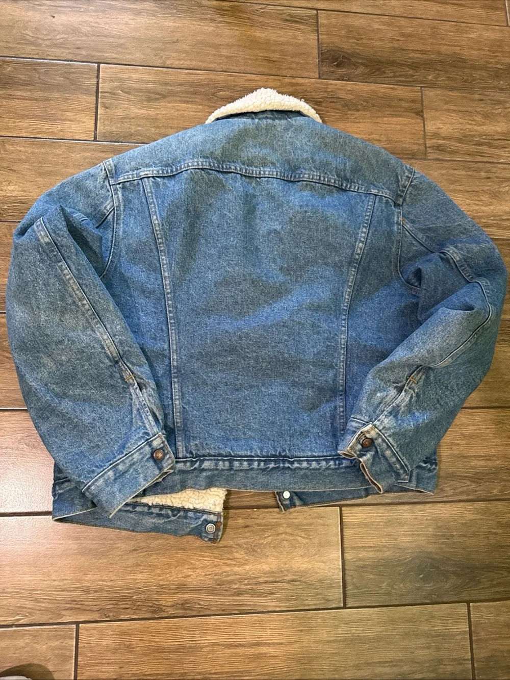 1970’s Levi's Sherpa Lined Denim Trucker Jacket Orange Tab Size 46 USA Made - Picture 8 of 11